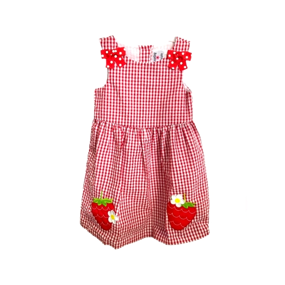 Counting Daisies 2T Gingham Seersucker Strawberry Sleeveless Bow Dress NWT